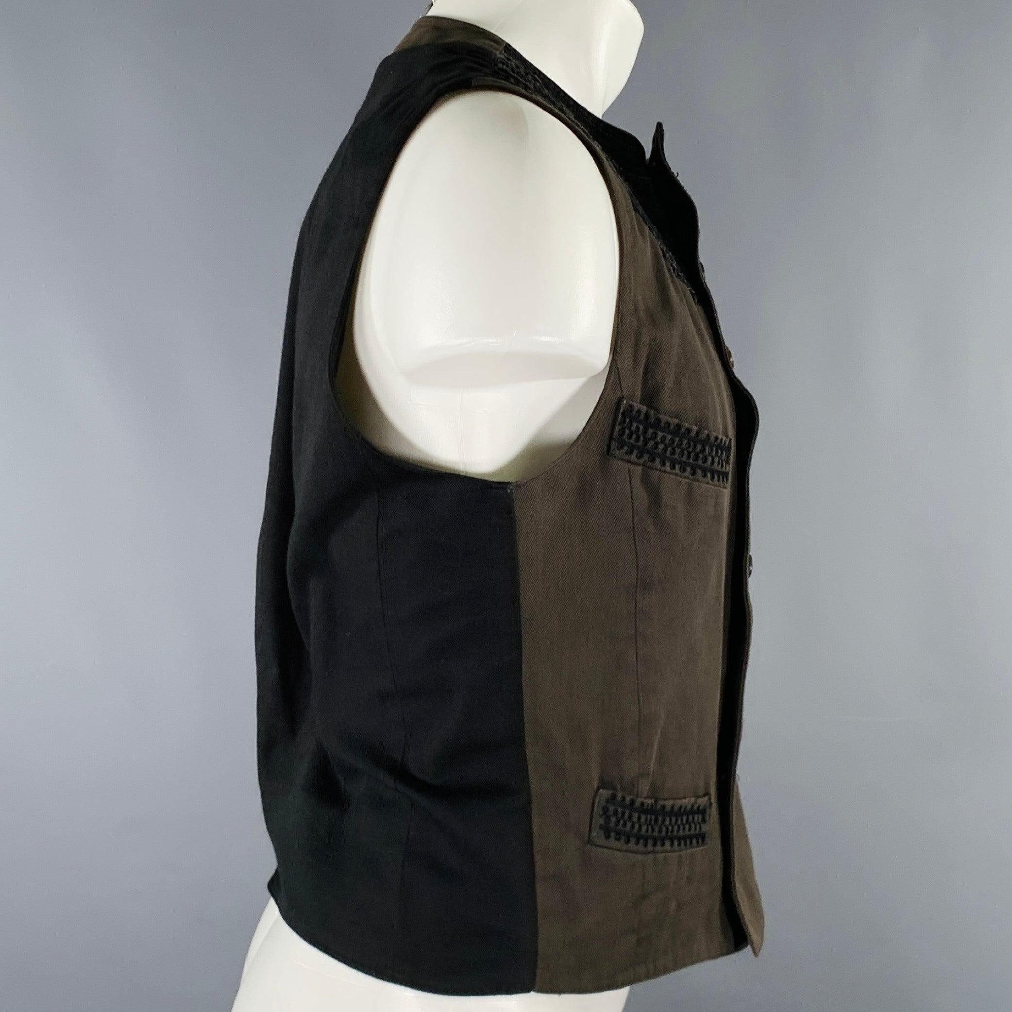 DRIES VAN NOTEN Size 40 Black Dark Green Cotton Blend Embroidery Vest In Excellent Condition In San Francisco, CA