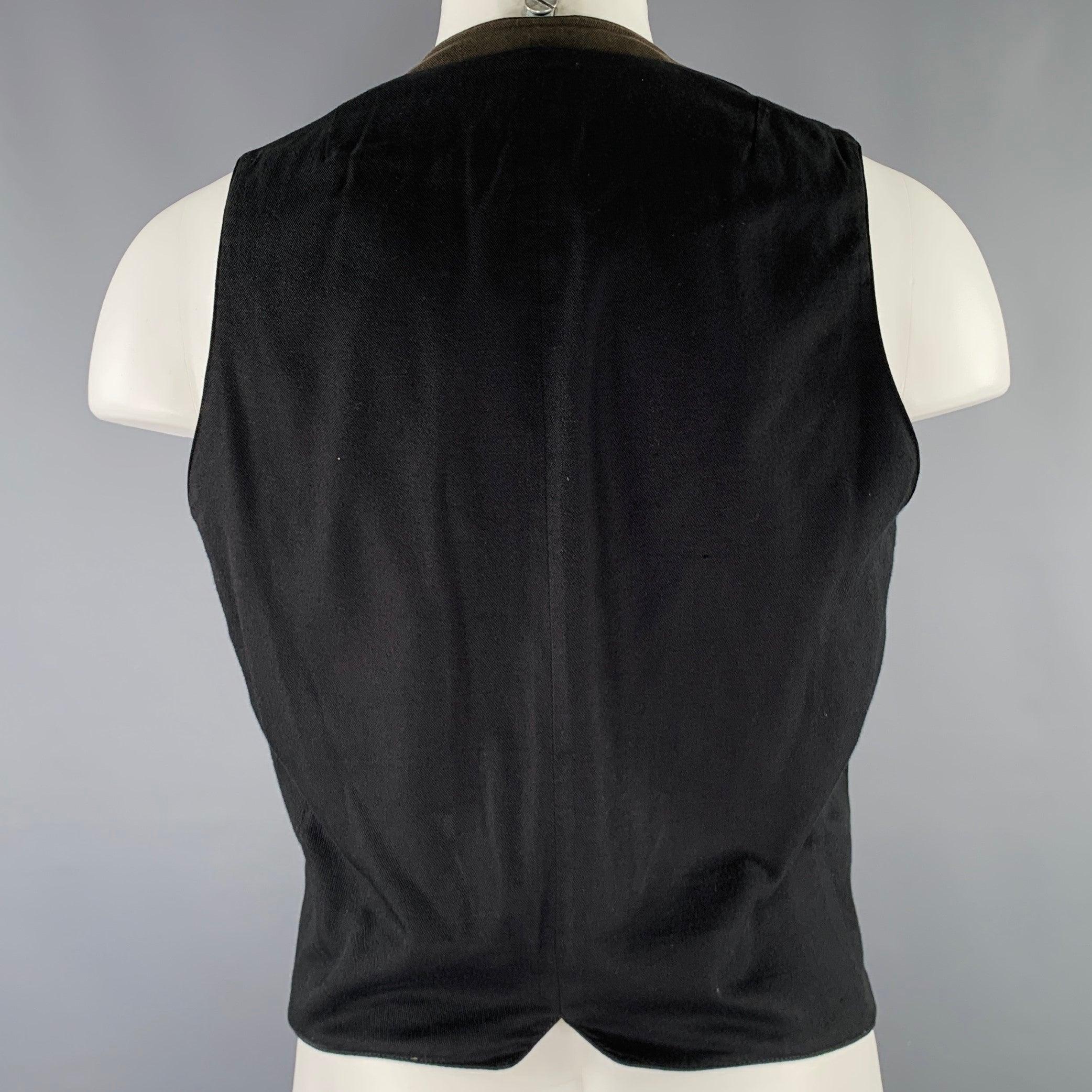 Men's DRIES VAN NOTEN Size 40 Black Dark Green Cotton Blend Embroidery Vest