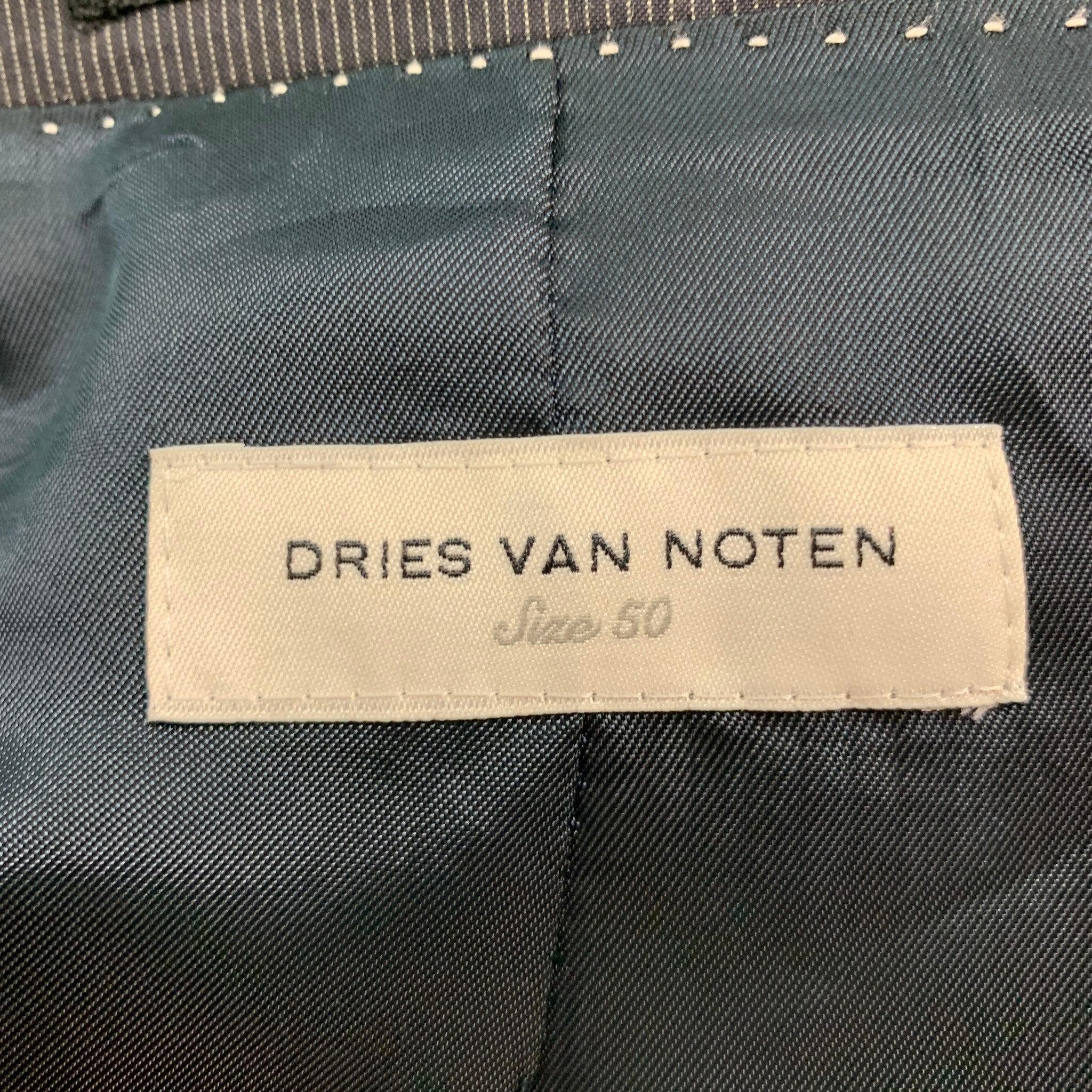 DRIES VAN NOTEN Size 40 Black Grey Stripe Cotton Sport Coat For Sale 2