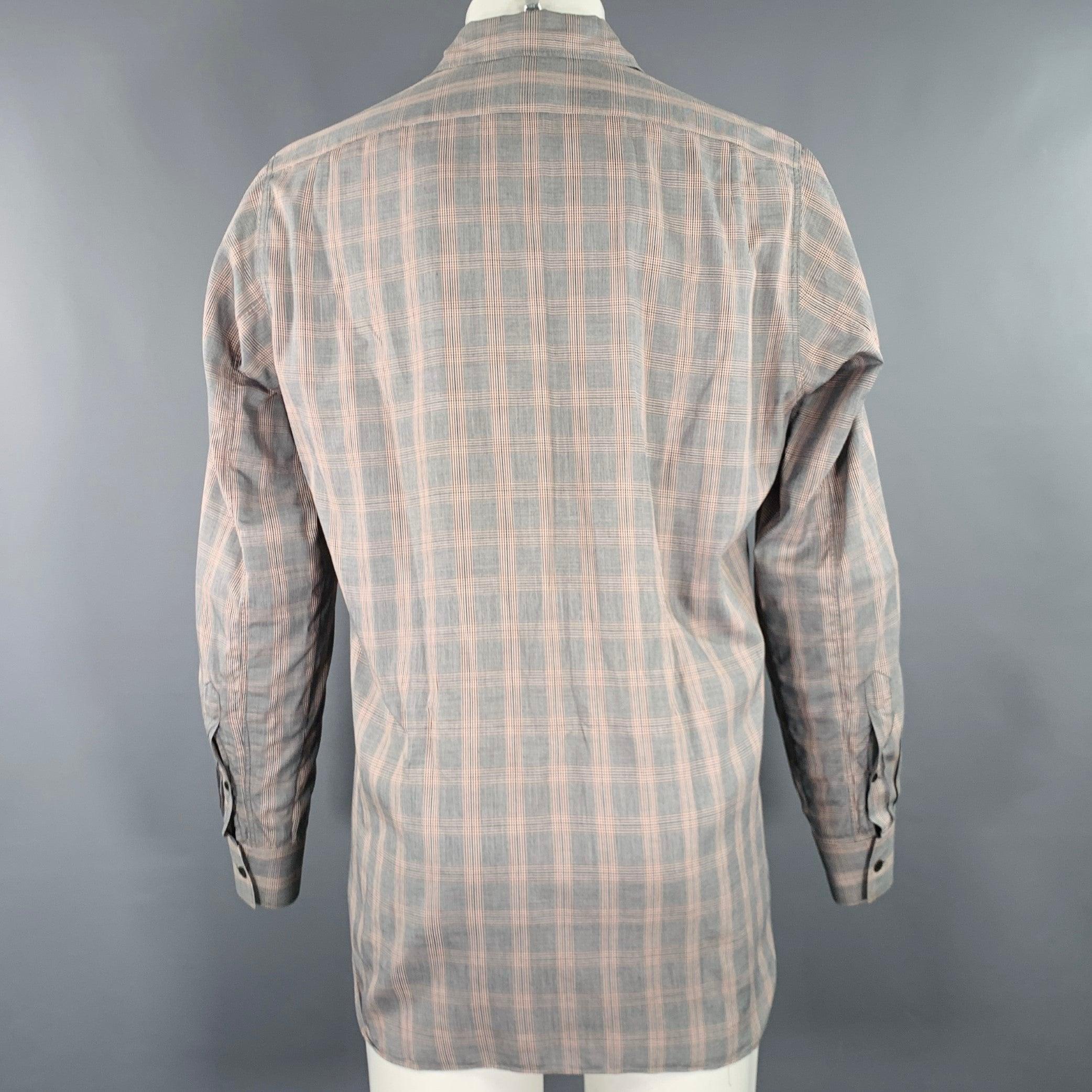 DRIES VAN NOTEN Size 40 Grey Burgundy Glenplaid Long Sleeve Shirt In Excellent Condition For Sale In San Francisco, CA