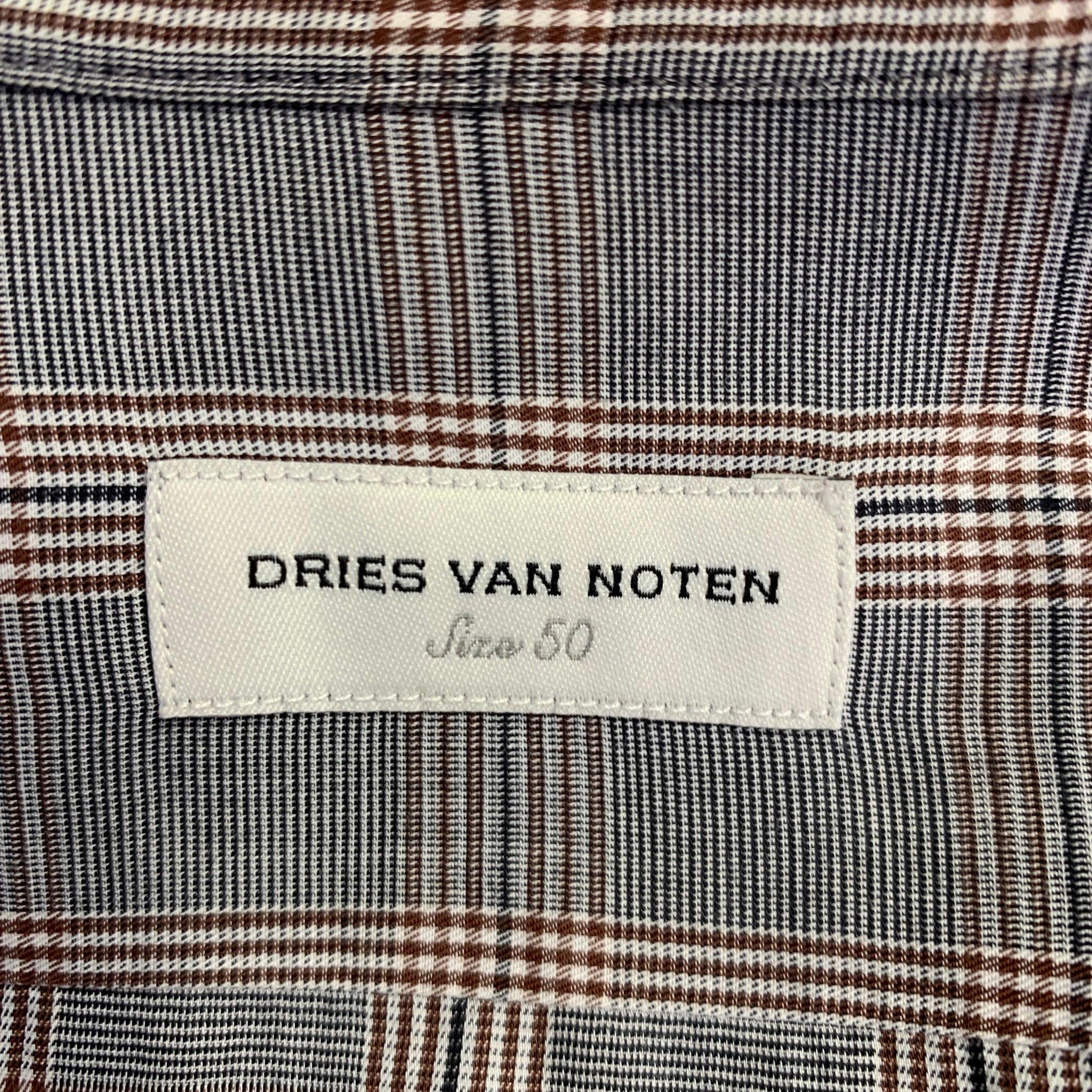 Men's DRIES VAN NOTEN Size 40 Grey Burgundy Glenplaid Long Sleeve Shirt For Sale