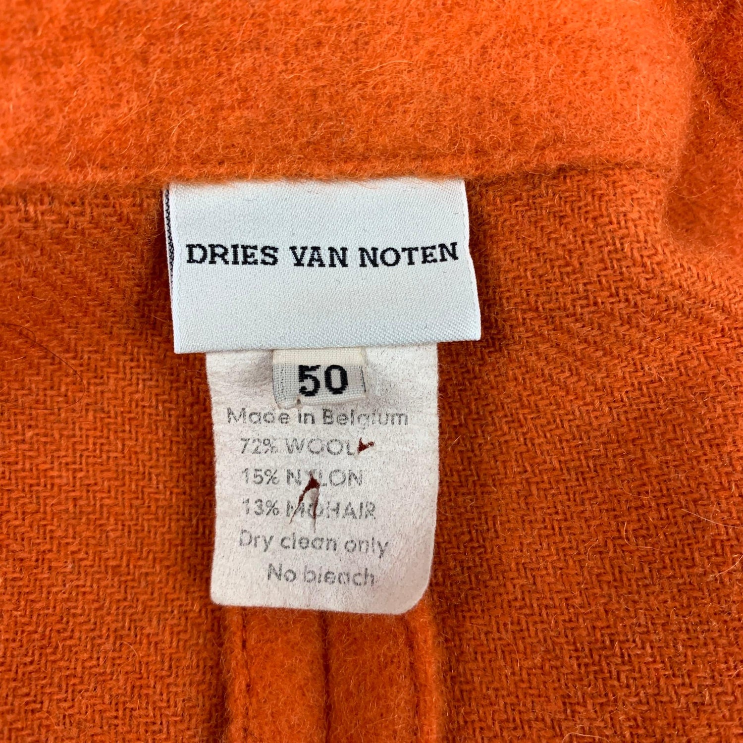 DRIES VAN NOTEN Size 40 Orange Textured Wool Blend Jacket at 