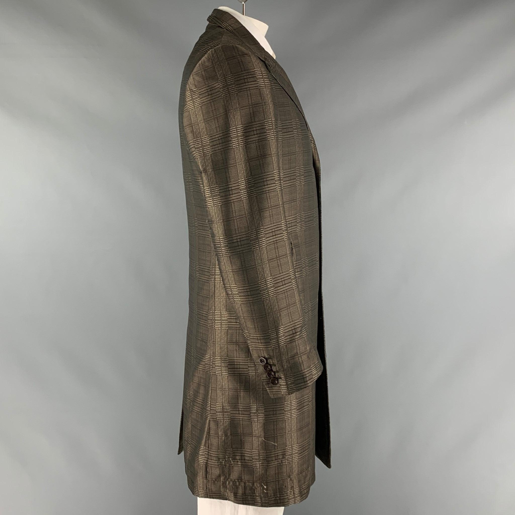 DRIES VAN NOTEN Size 42 Brown Taupe Glenplaid Polyester Coat In Good Condition For Sale In San Francisco, CA