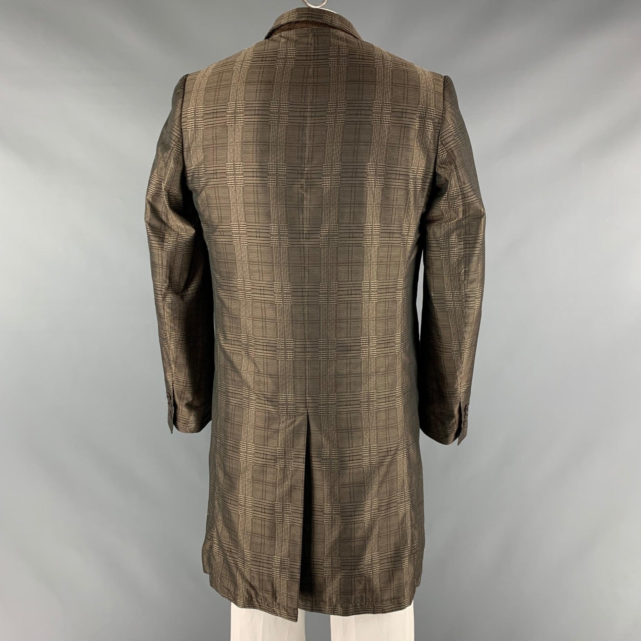 Men's DRIES VAN NOTEN Size 42 Brown Taupe Glenplaid Polyester Coat For Sale