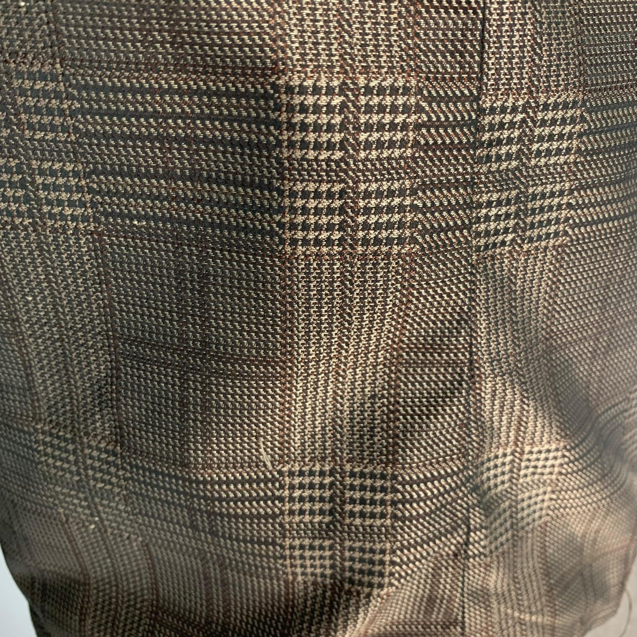 DRIES VAN NOTEN Size 42 Brown Taupe Glenplaid Polyester Coat For Sale 2