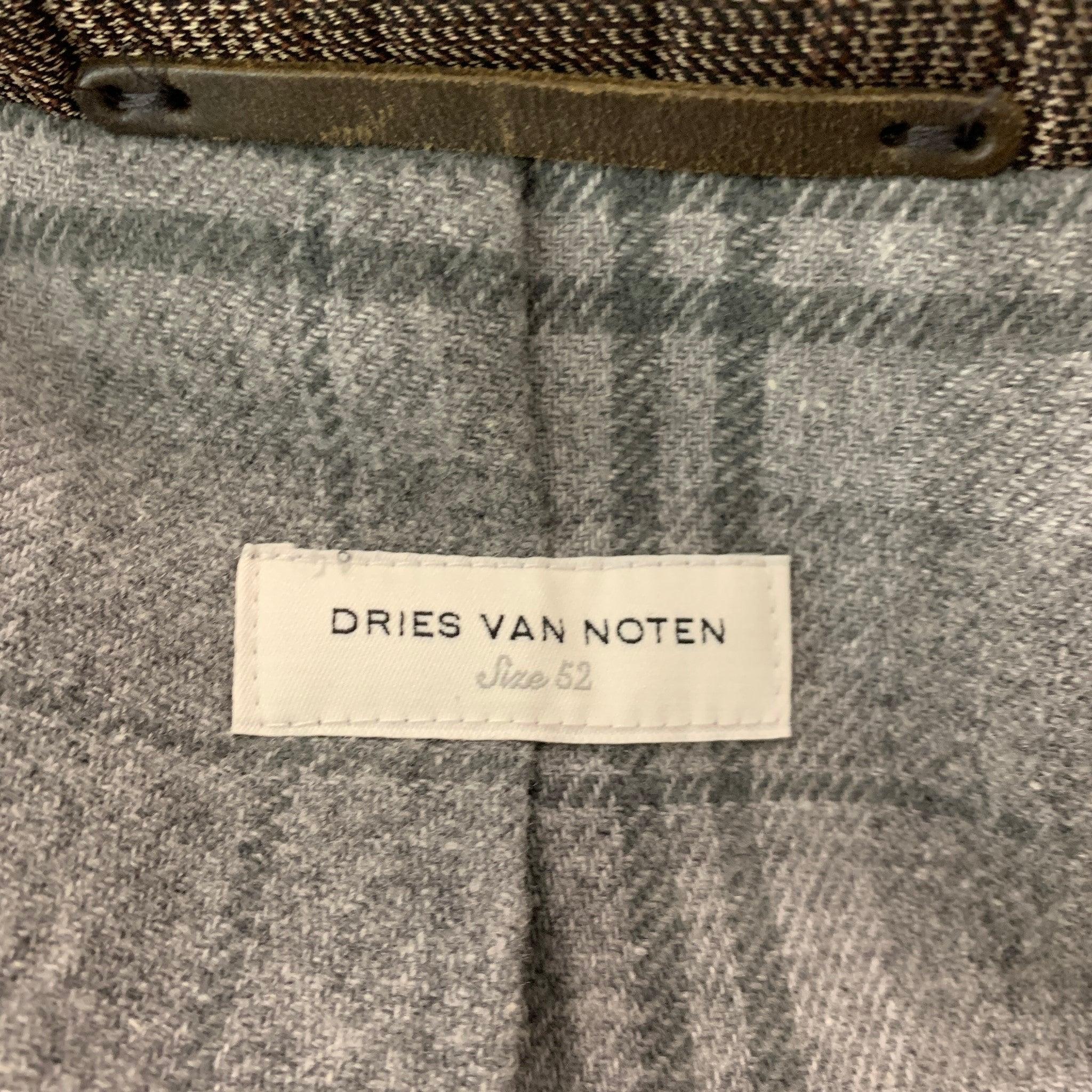 DRIES VAN NOTEN Size 42 Brown Taupe Glenplaid Polyester Coat For Sale 2