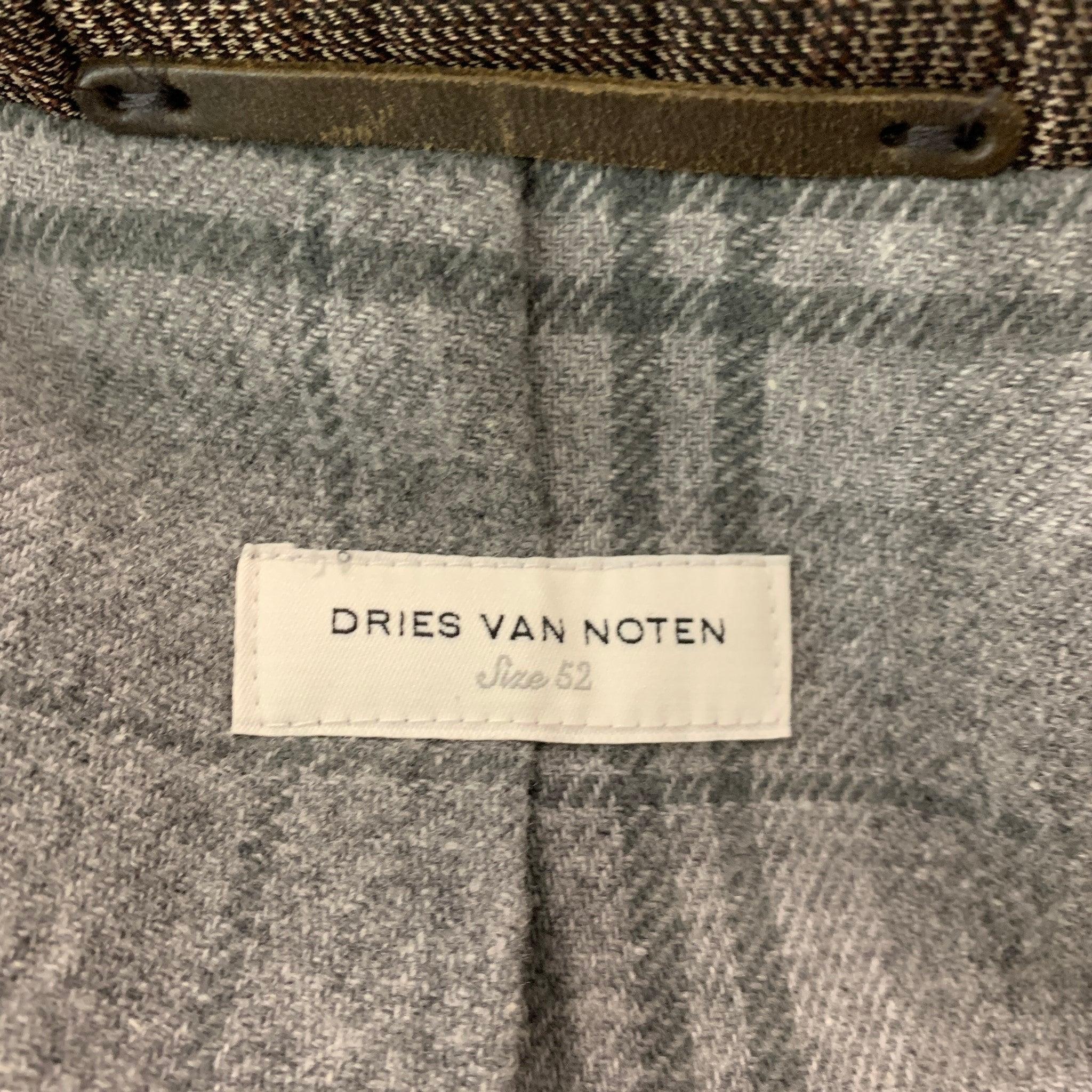 DRIES VAN NOTEN Taille 42 Brown Taupe Manteau en polyester Glenplaid en vente 3