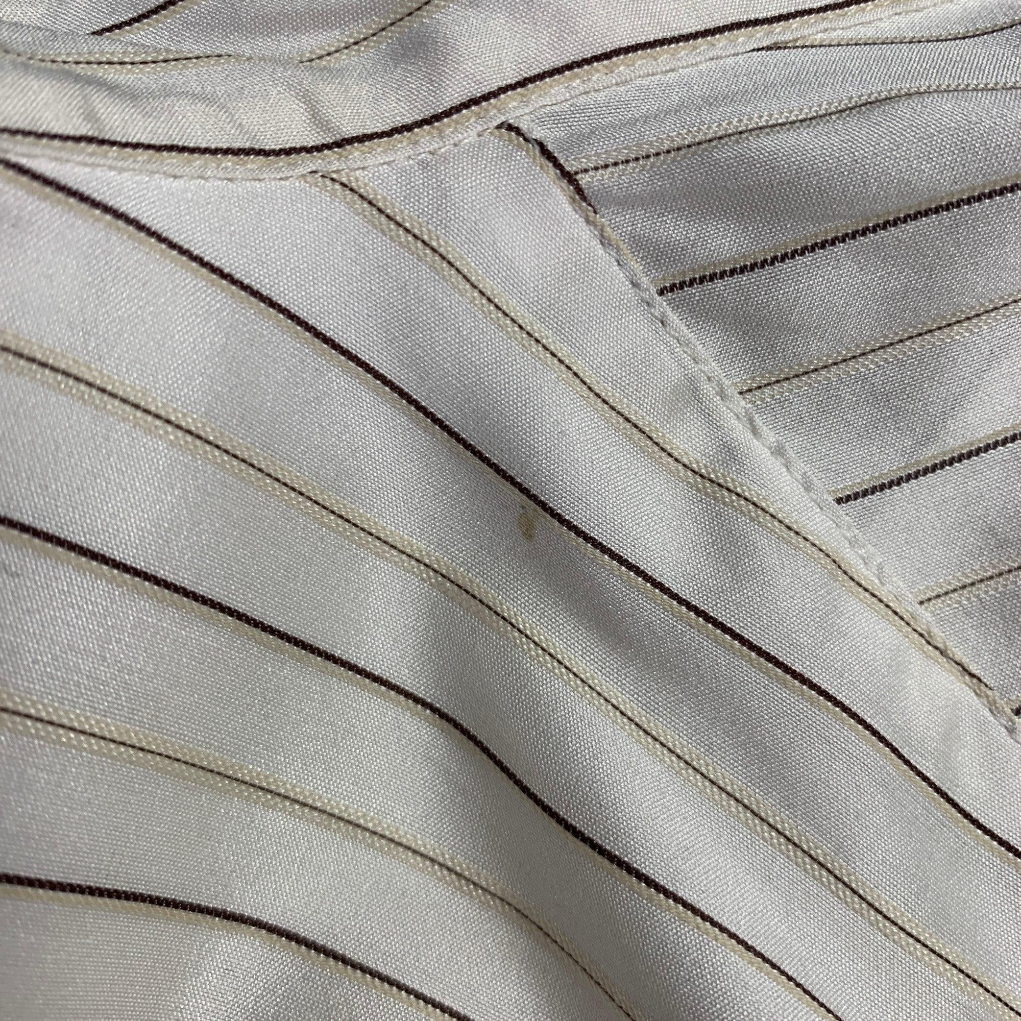 DRIES VAN NOTEN Size 42 Cream Brown Stripe Silk Cotton Long Sleeve Shirt 1