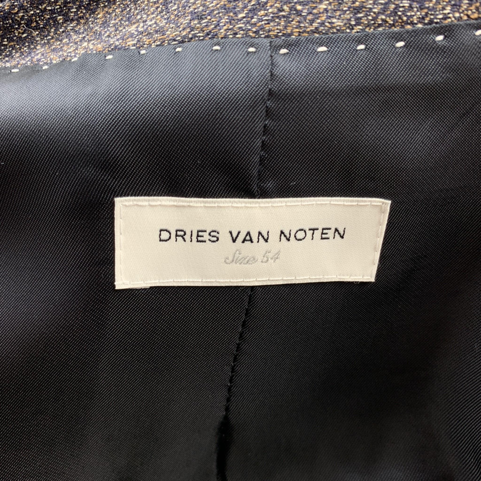 Men's DRIES VAN NOTEN Size 44 Brown Heather Linen / Cotton Sport Coat