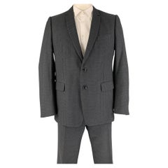 DRIES VAN NOTEN Size 44 Navy Brown Print Wool Cotton Notch Lapel Suit