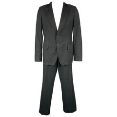 DRIES VAN NOTEN Size 44 Regular Charcoal Cotton / Wool Peak Lapel Suit