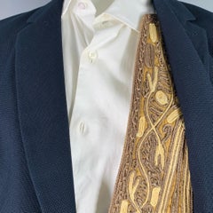 DRIES VAN NOTEN Size 46 SS15 Navy Woven Cotton Notch Lapel Sport Coat