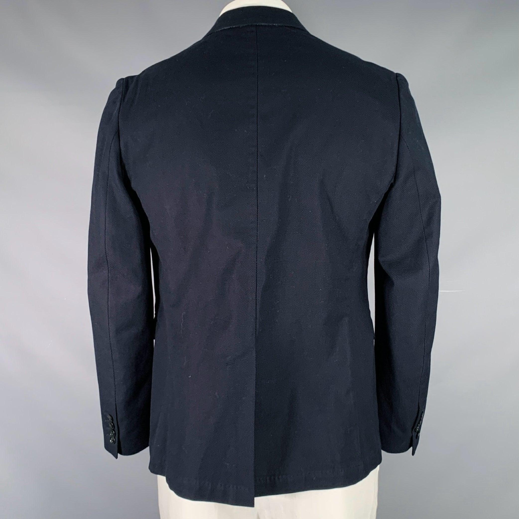 DRIES VAN NOTEN Size 46 SS15 Navy Woven Cotton Notch Lapel Sport Coat Excellent état - En vente à San Francisco, CA