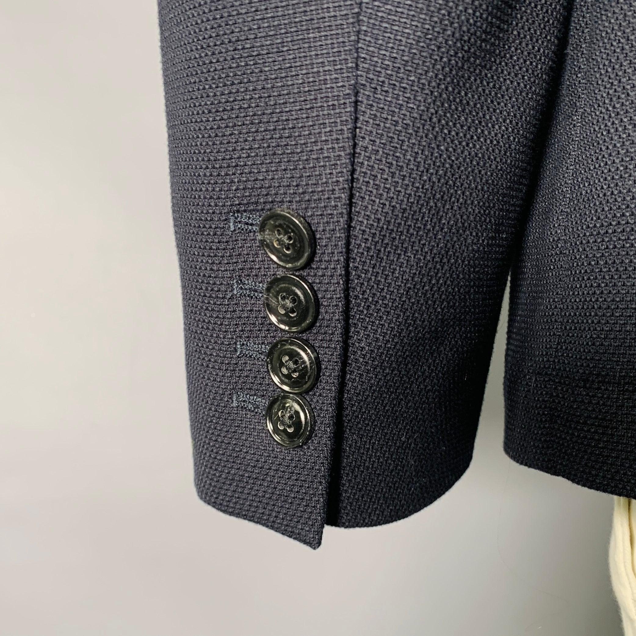 DRIES VAN NOTEN Size 46 SS15 Navy Woven Cotton Notch Lapel Sport Coat Pour hommes en vente