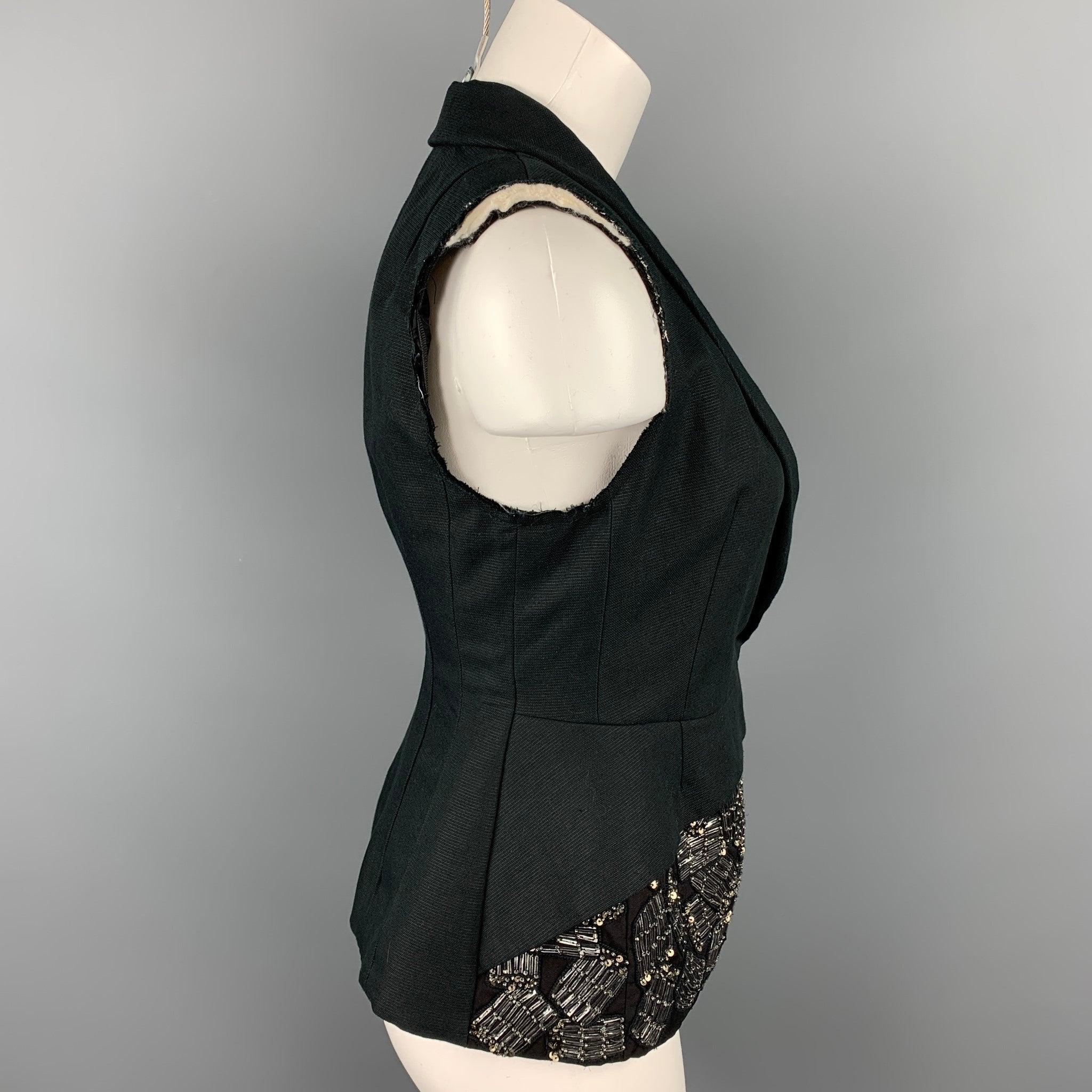 DRIES VAN NOTEN Size 6 Black Beaded Cotton / Linen Vest In Good Condition For Sale In San Francisco, CA