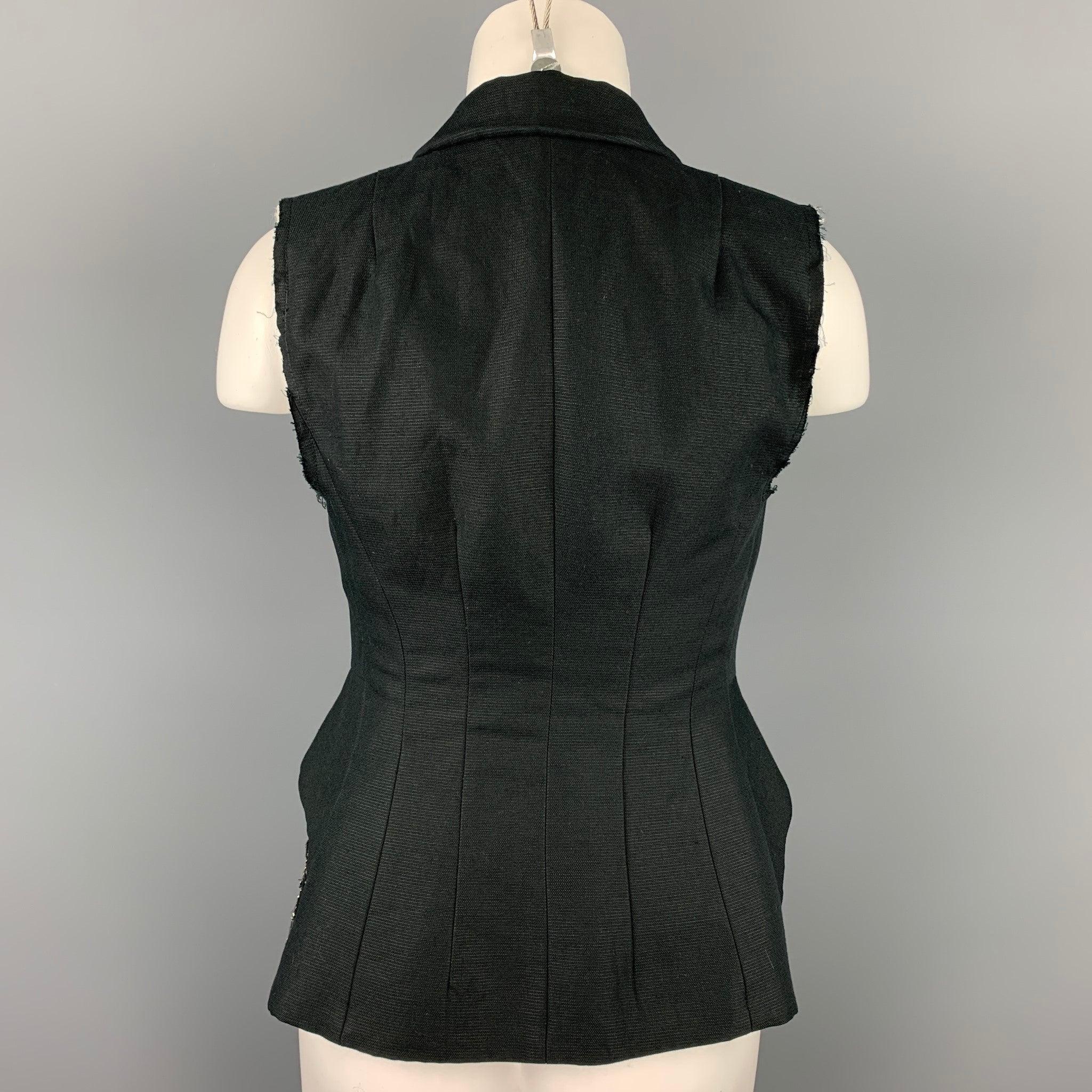 Women's DRIES VAN NOTEN Size 6 Black Beaded Cotton / Linen Vest For Sale