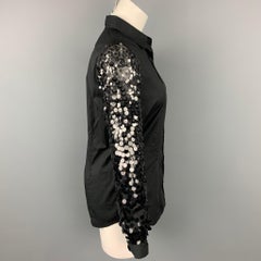 DRIES VAN NOTEN Size 6 Black Cotton / Silk Sequined Sleeves Blouse