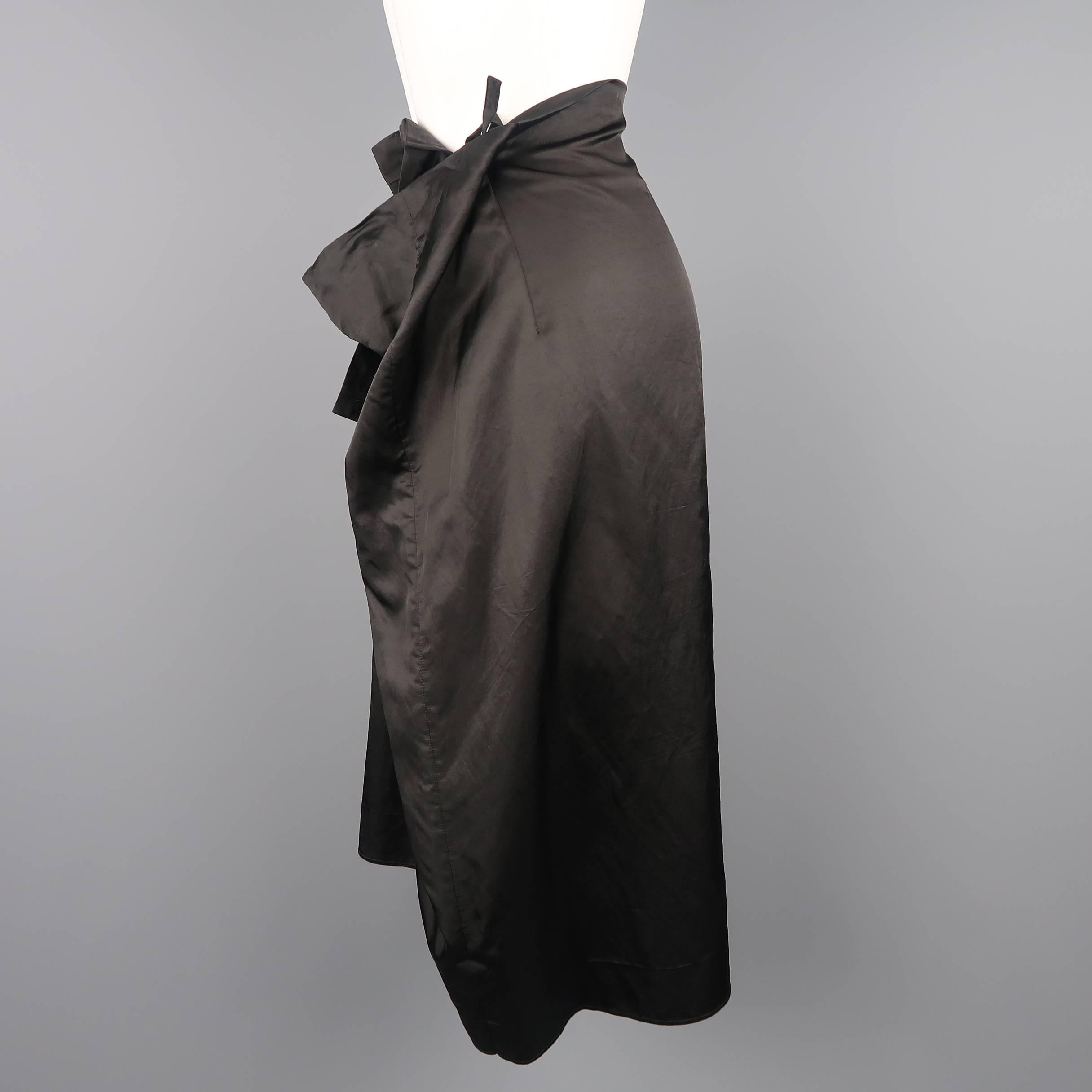 Dries van Noten Black Draped Taffeta Wrap Tied A line Skirt 2