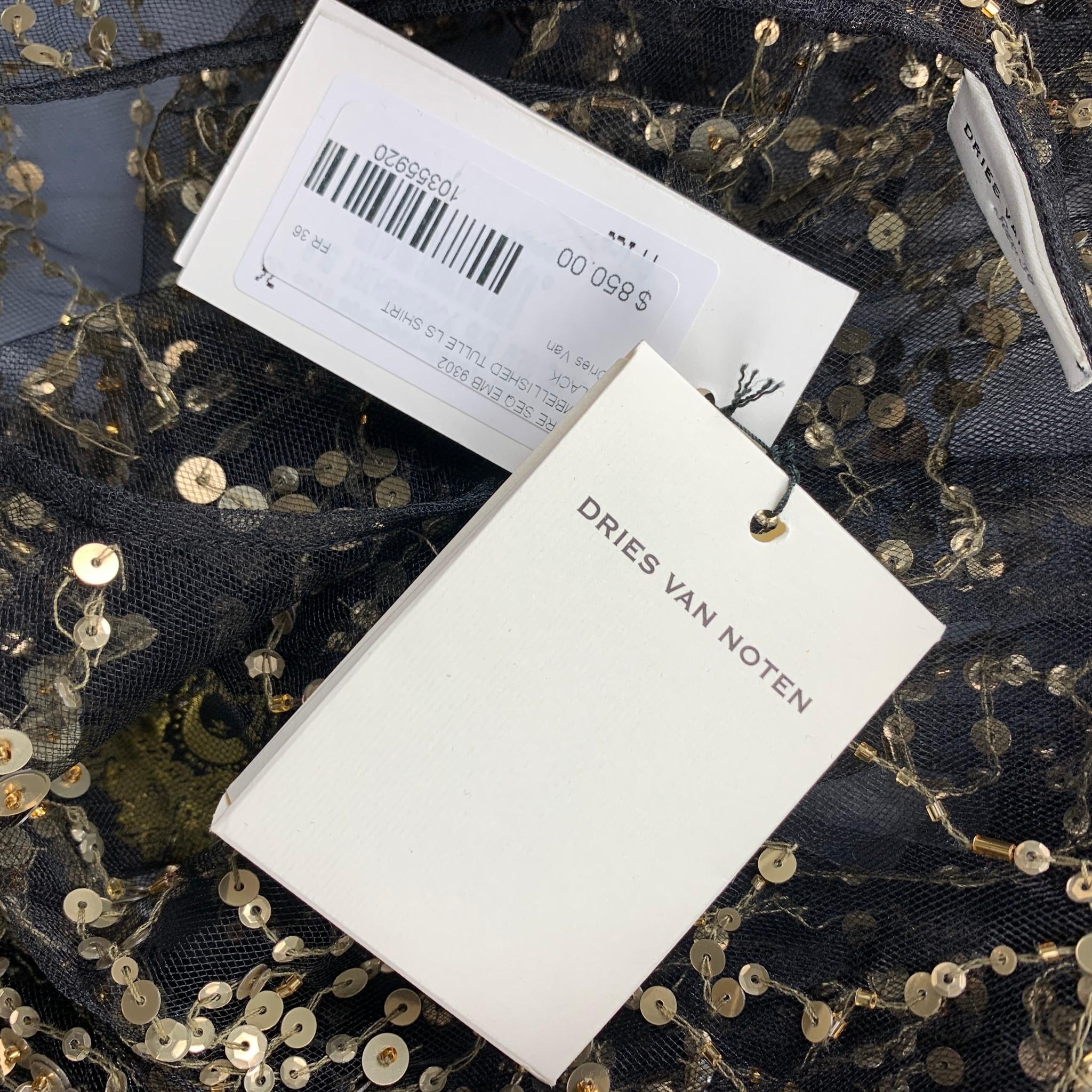DRIES VAN NOTEN Größe 6 Schwarzes & goldenes perlenbesetztes Polyesterkleid Damen