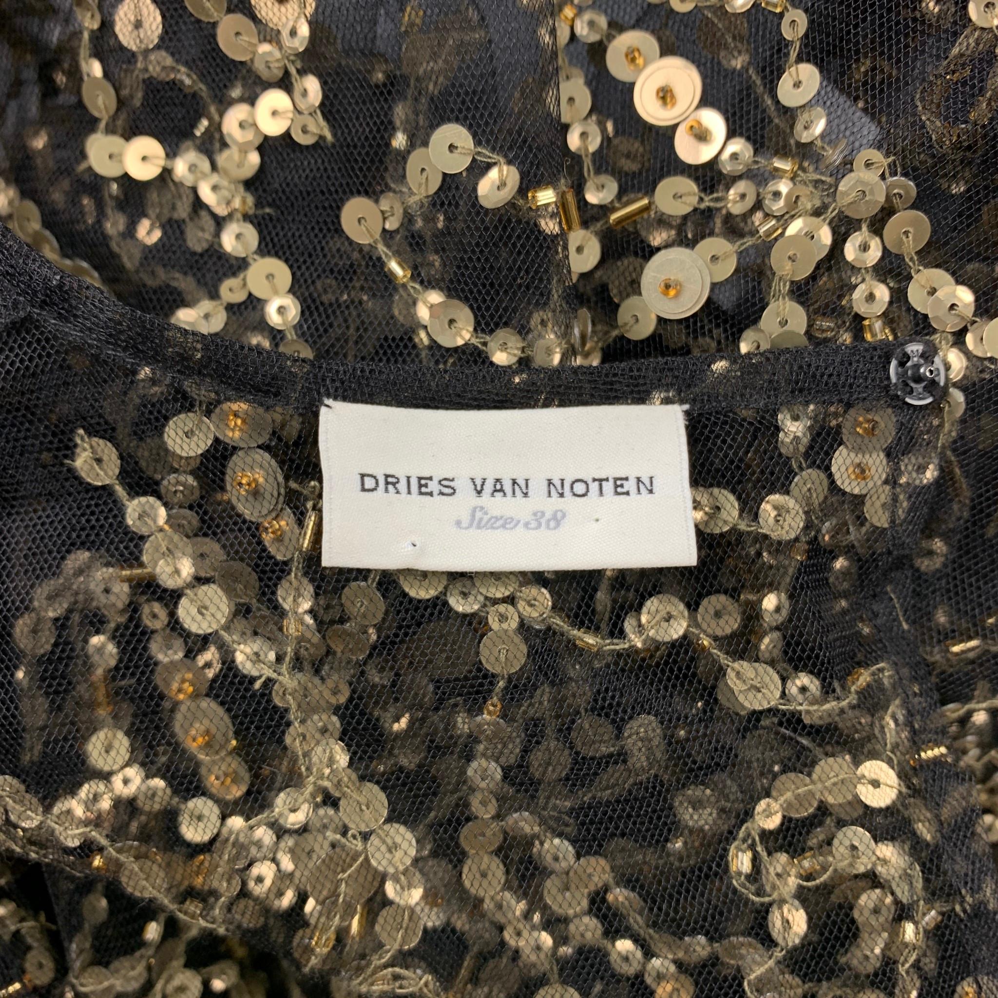 DRIES VAN NOTEN Größe 6 Schwarzes & goldenes perlenbesetztes Polyesterkleid 1