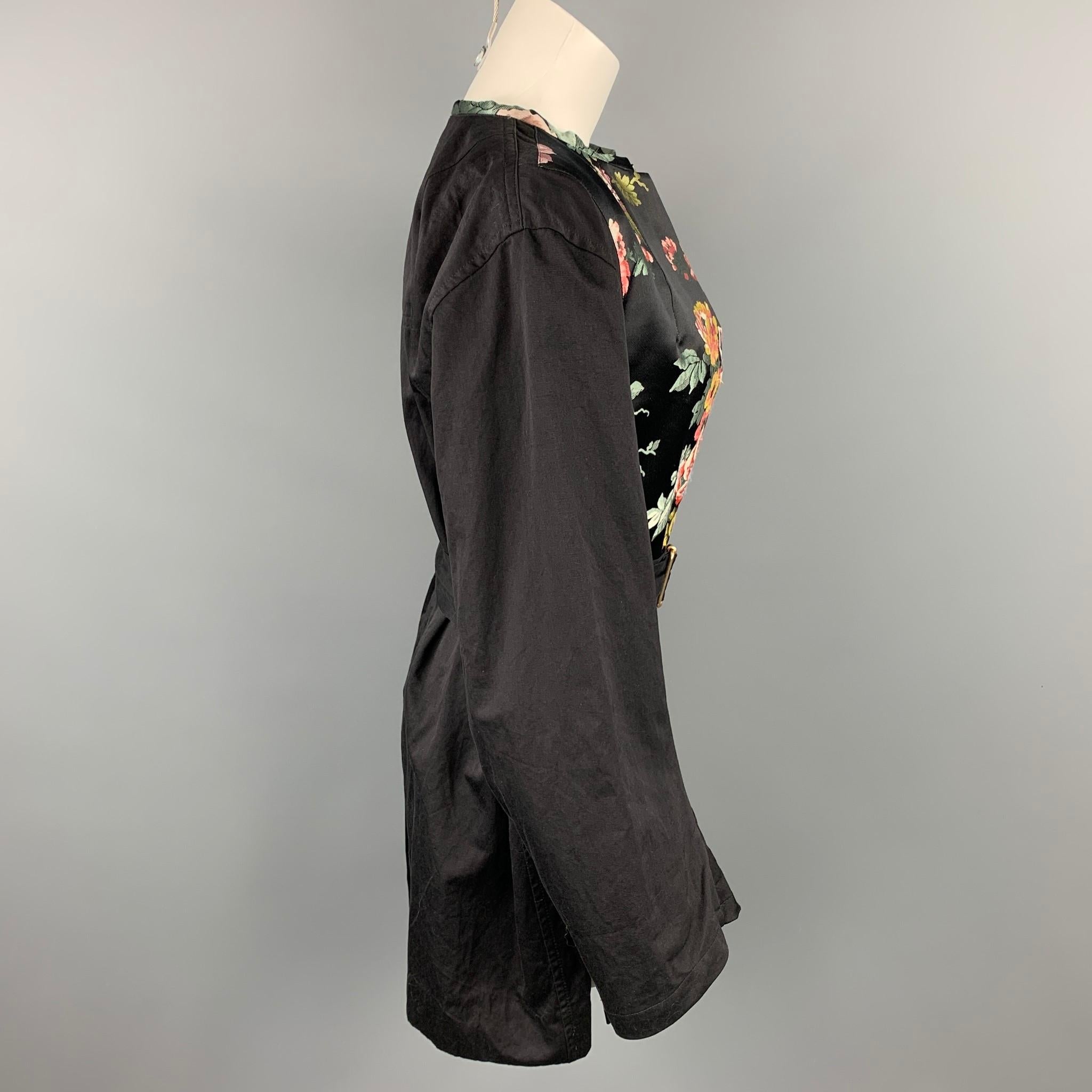 DRIES VAN NOTEN Size 6 Black & Multi-Color Silk / Polyester Belted Coat In Good Condition In San Francisco, CA