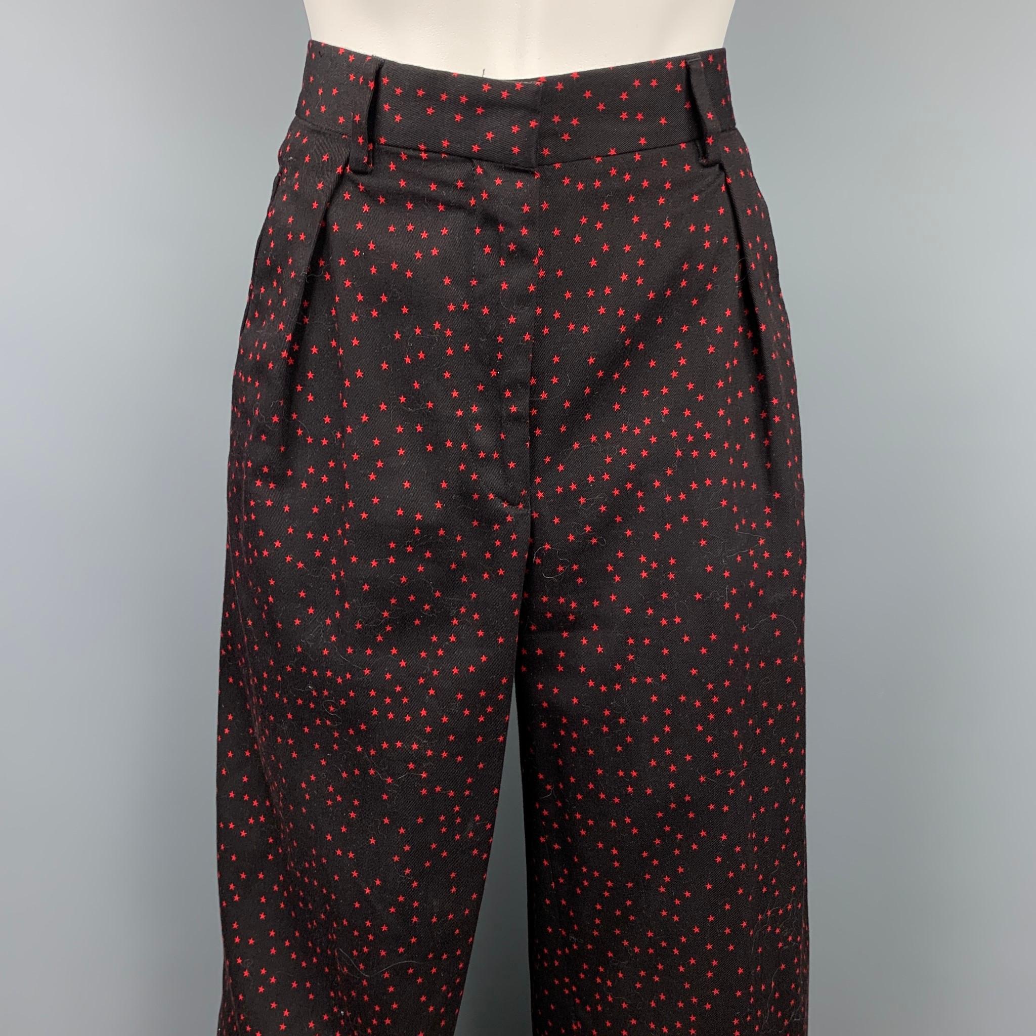 DRIES VAN NOTEN Size 6 Black and Red Star Print Cotton Wide Leg Dress ...