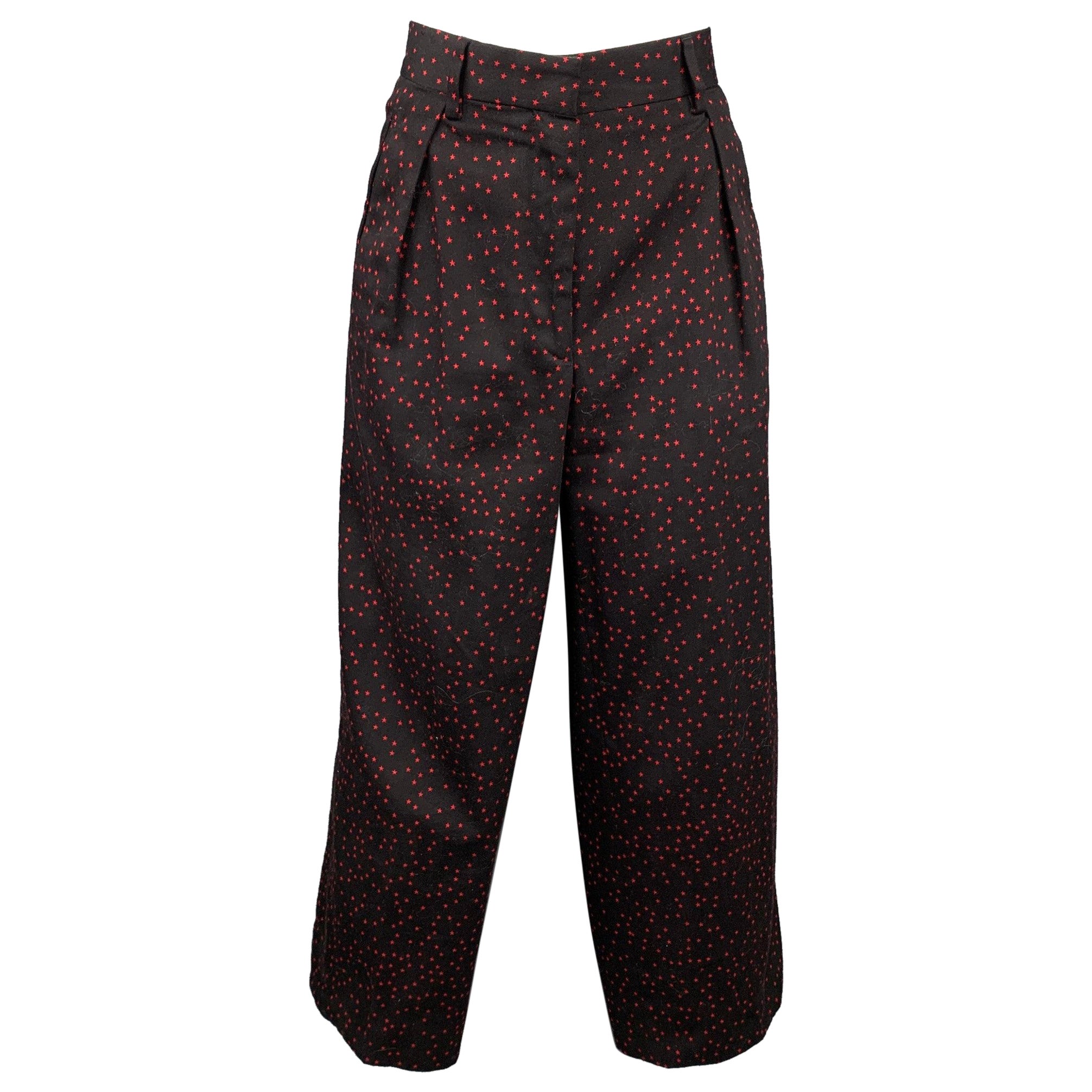 DRIES VAN NOTEN Taille 6 Pantalon habillé à jambes larges en coton imprimé étoiles noires et rouges
