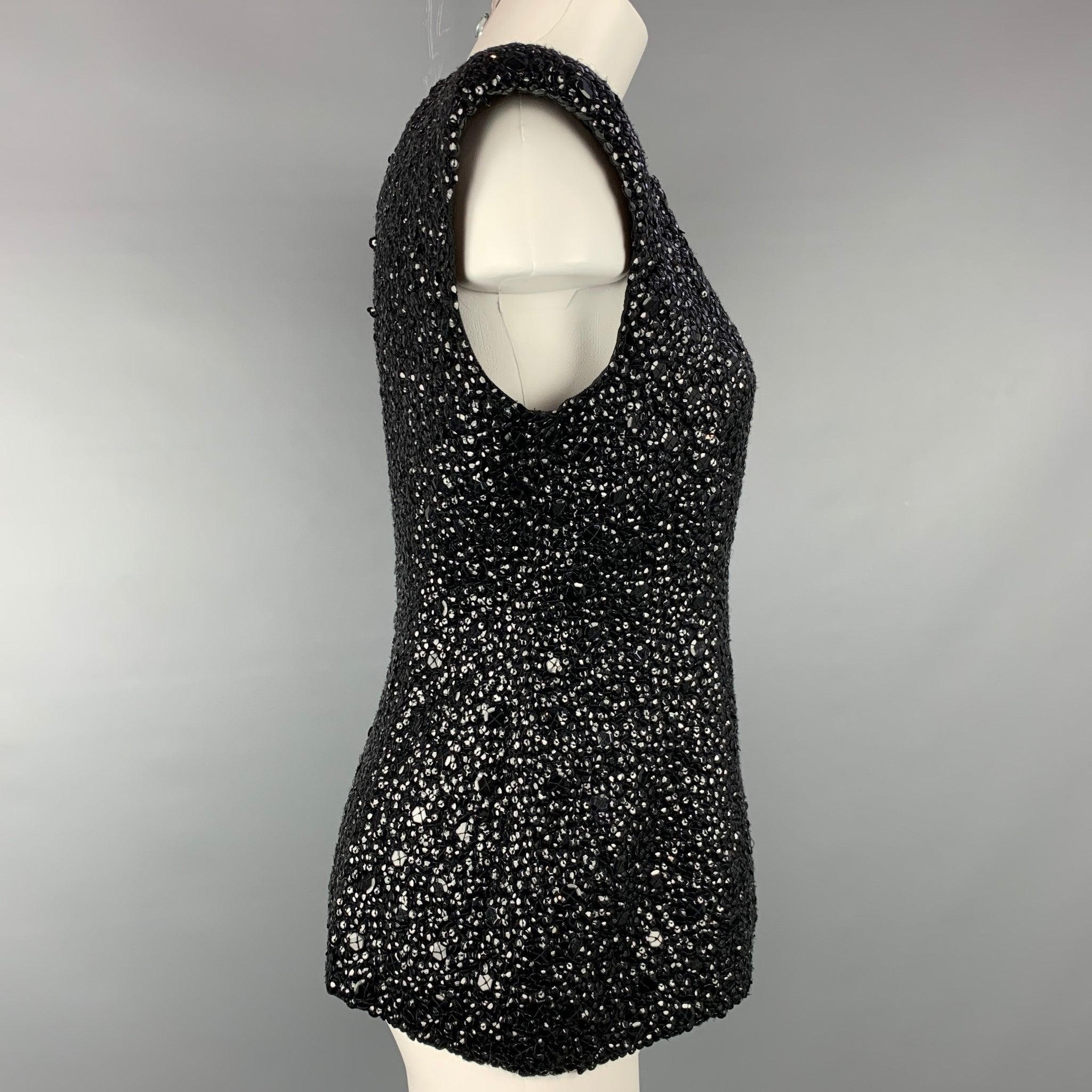 DRIES VAN NOTEN Size 6 Black Sequined Textured Viscose Dress Top In Good Condition For Sale In San Francisco, CA