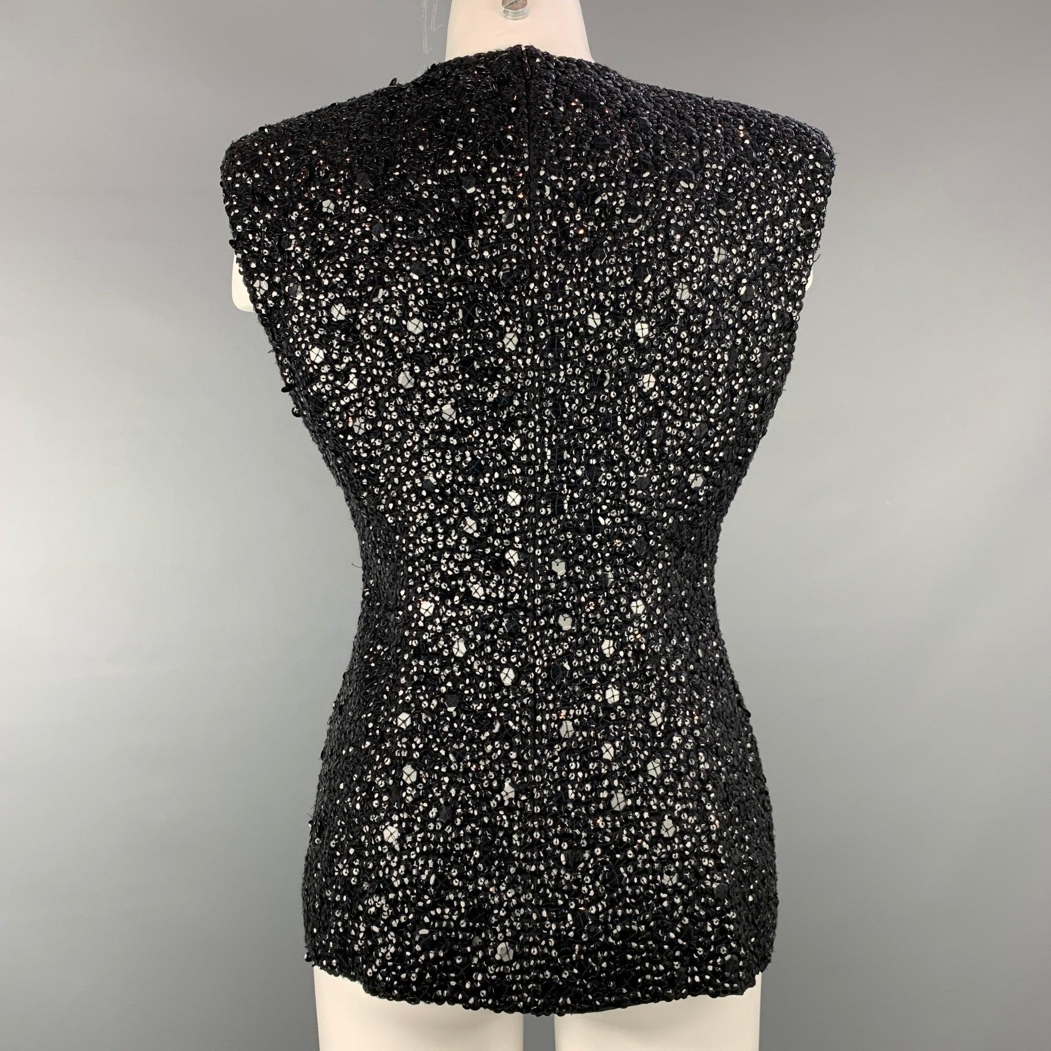 Women's DRIES VAN NOTEN Size 6 Black Sequined Textured Viscose Dress Top For Sale