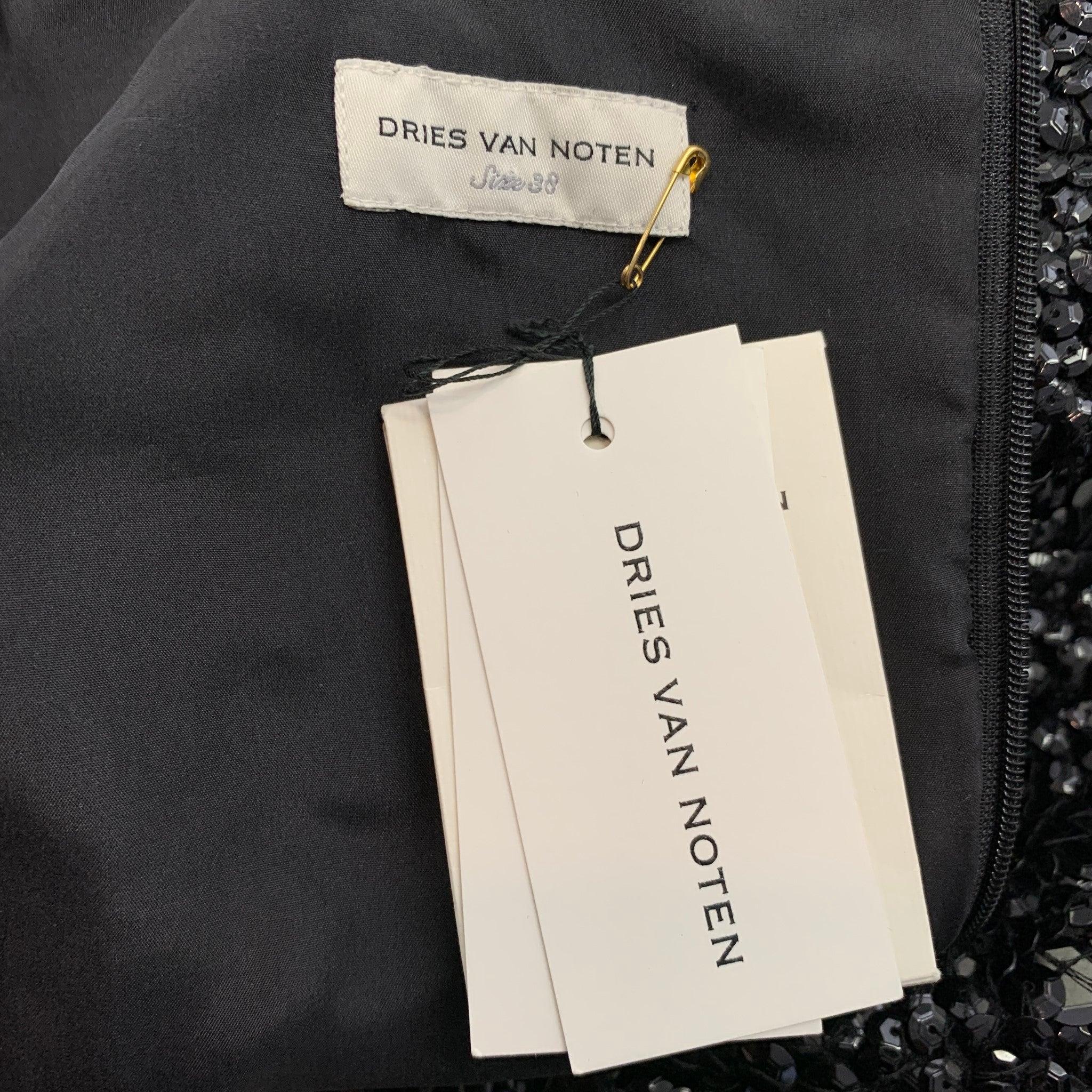 DRIES VAN NOTEN Size 6 Black Sequined Textured Viscose Dress Top For Sale 2