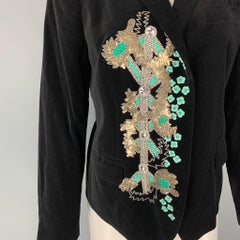 DRIES VAN NOTEN Size 6 Black Silver Beaded Sequin Cotton Jacket Blazer