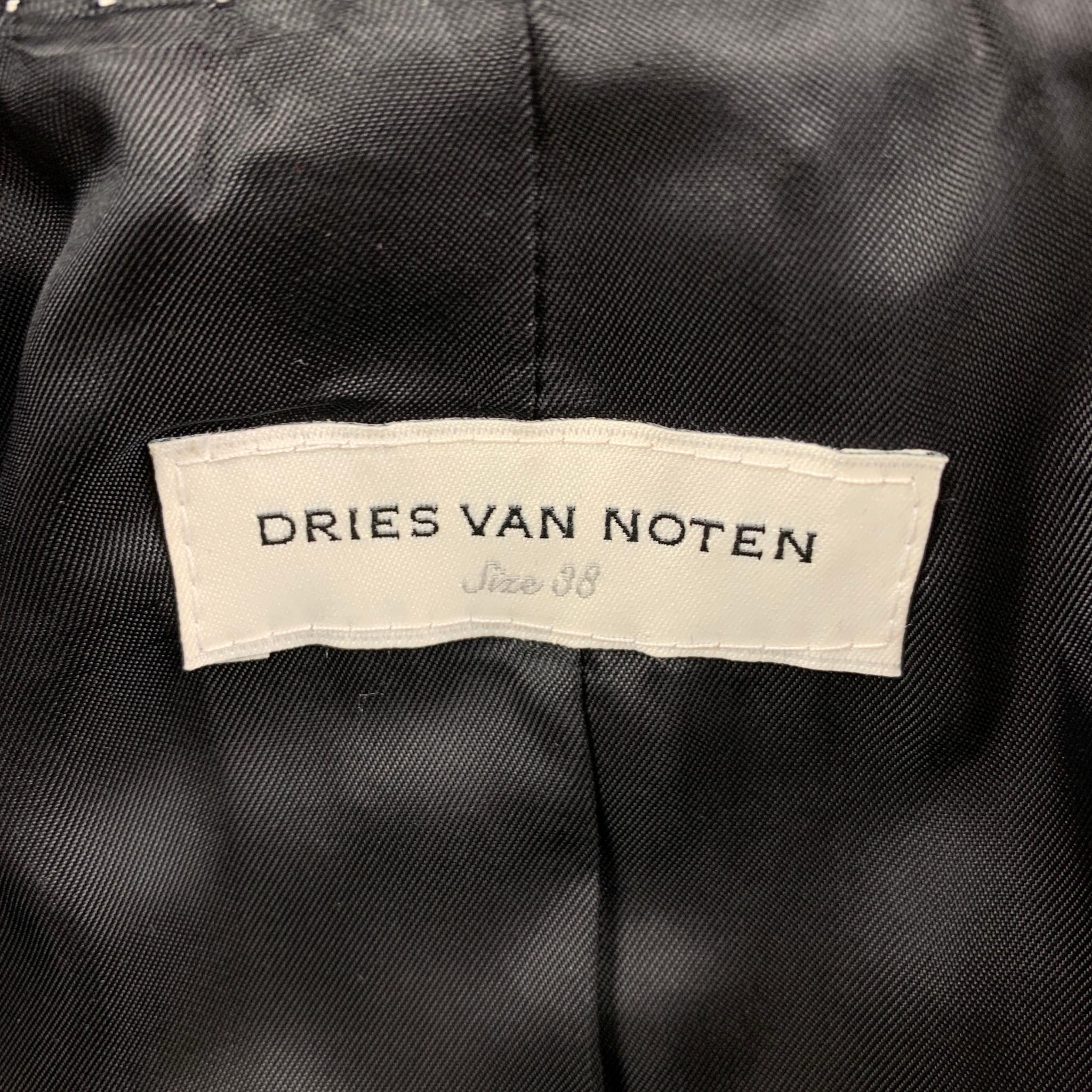 DRIES VAN NOTEN Size 6 Black Silver Beaded Sequin Cotton Jacket Blazer 2