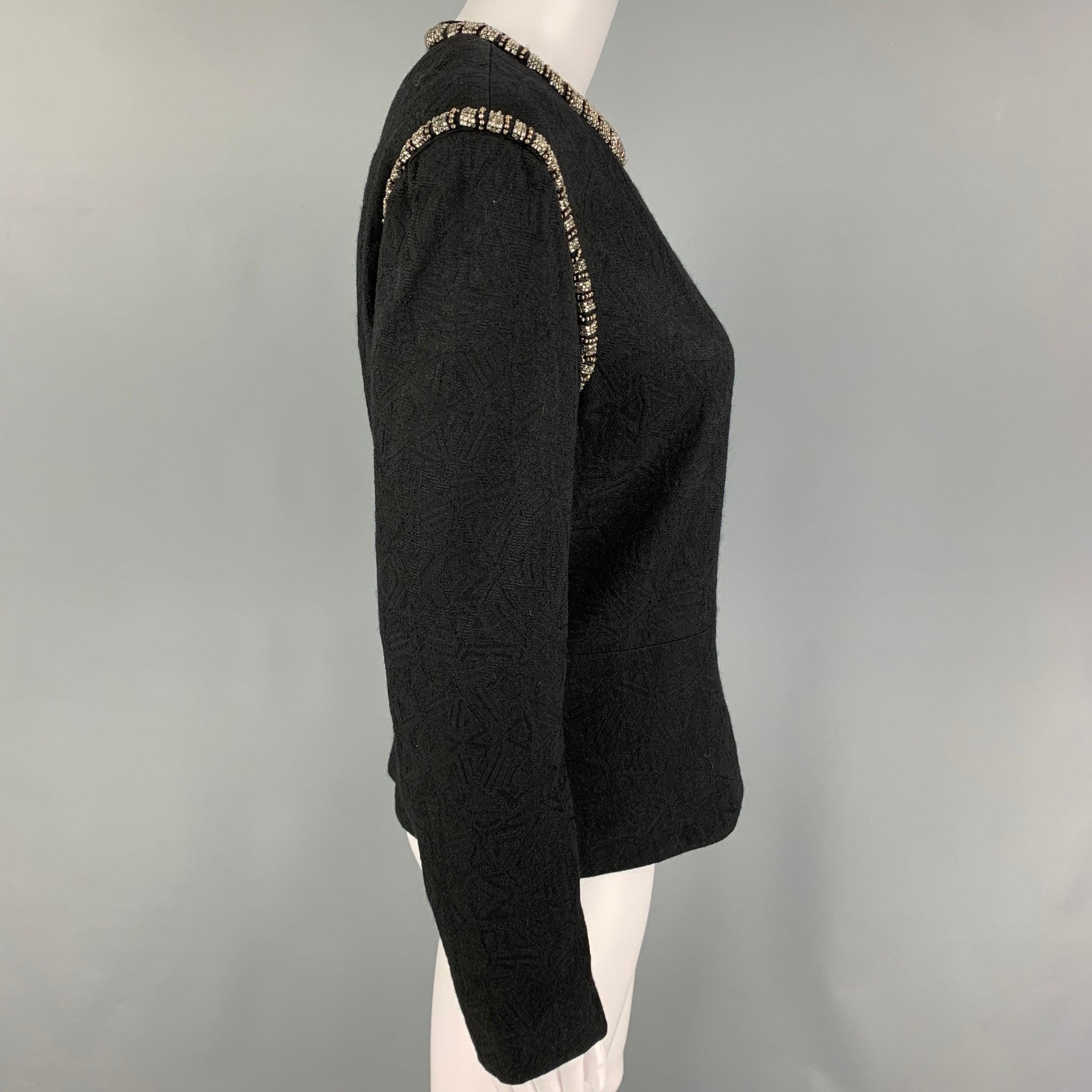 DRIES VAN NOTEN Size 6 Black Wool Blend Jacquard Crew-Neck Dress Top In Good Condition For Sale In San Francisco, CA