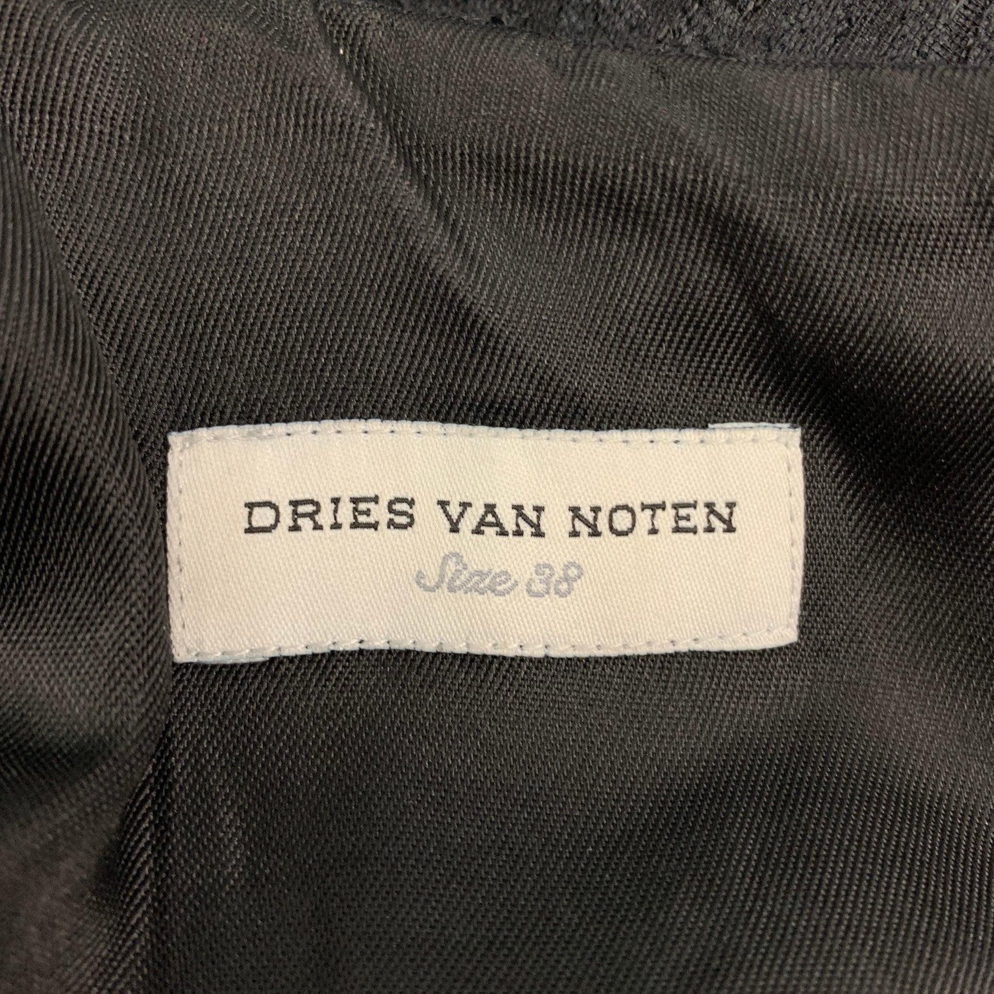 DRIES VAN NOTEN Size 6 Black Wool Blend Jacquard Crew-Neck Dress Top For Sale 3