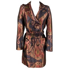 DRIES VAN NOTEN Size 6 Bronze & Brown Silk Double Breasted Belted Coat