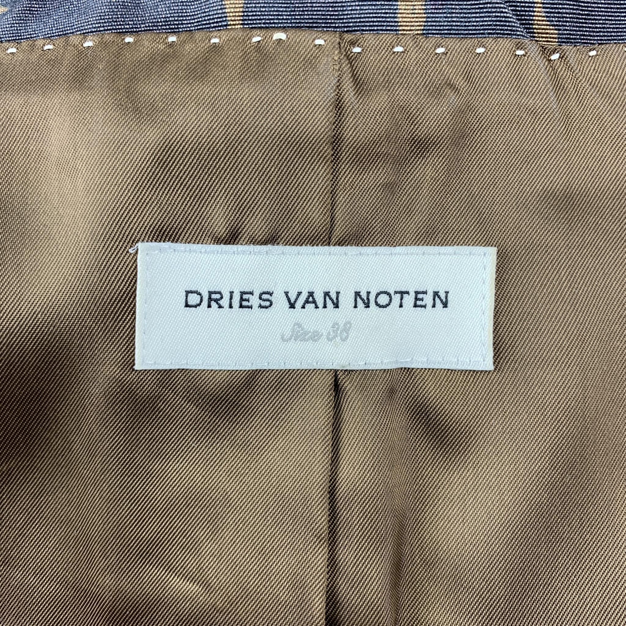 DRIES VAN NOTEN Size 6 Dark Gray & Tan Cotton / Rayon Peak Lapel Blazer 1