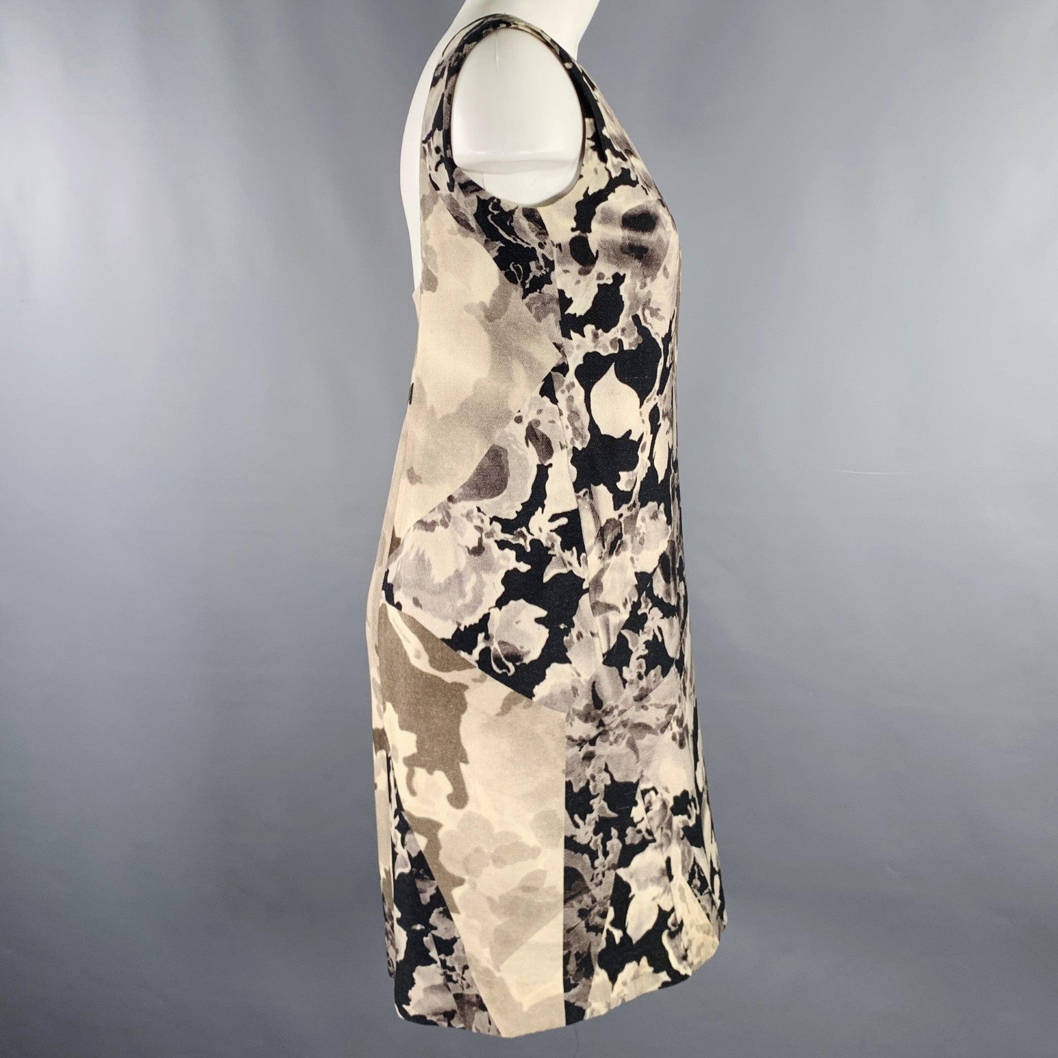 Beige DRIES VAN NOTEN Size 6 Grey Olive Wool Silk Marbled Open Back Dress
