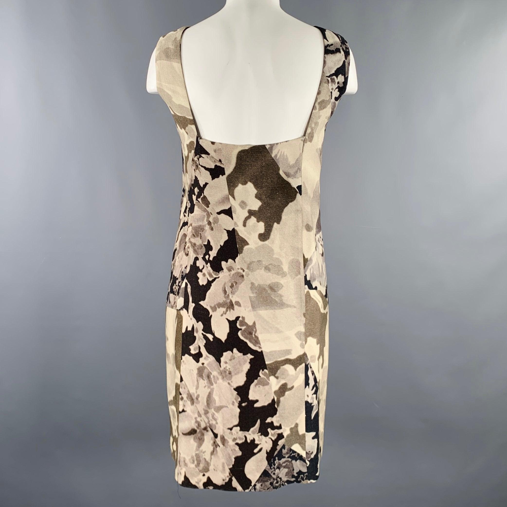 DRIES VAN NOTEN Size 6 Grey Olive Wool Silk Marbled Open Back Dress In Good Condition In San Francisco, CA