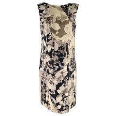 Dries van Noten Taglia 6 Grigio Oliva Lana Seta Marmorizzata Vestito Aperto sul Retro