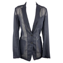  DRIES VAN NOTEN Size 6 Navy Blue Sheer Cotton Jacket / Blazer