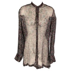 DRIES VAN NOTEN Size 6 Purple Black Silk Metallic Silver Blouse