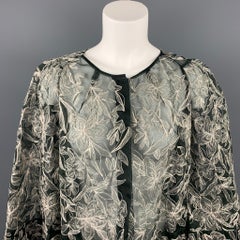 DRIES VAN NOTEN Größe 6 Silber & Schwarze bestickte Seidenjacke