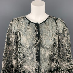 DRIES VAN NOTEN Größe 6 Silber & Schwarze bestickte Seidenjacke
