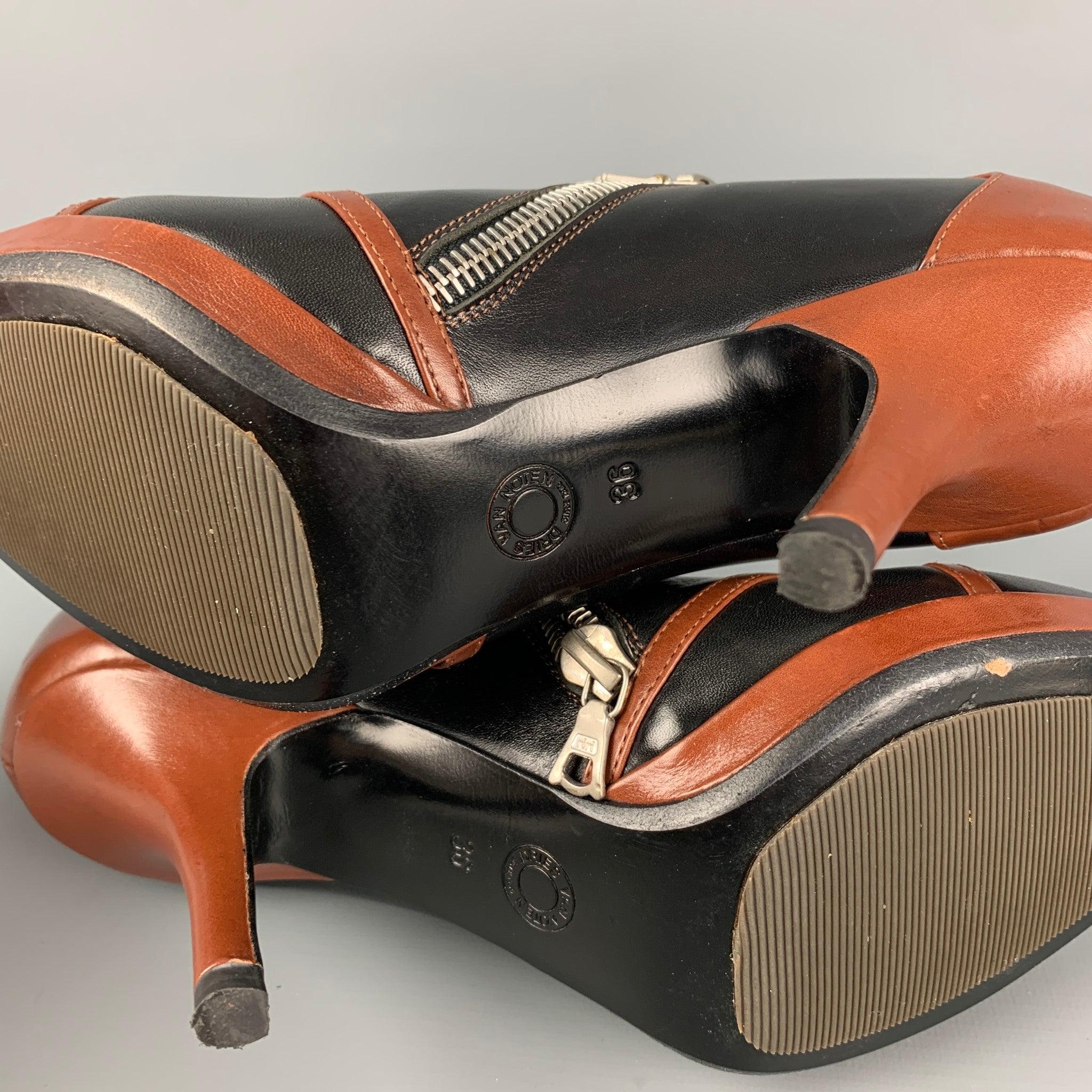 DRIES VAN NOTEN Size 6 Tan Black Leather Zipper Boots For Sale 3