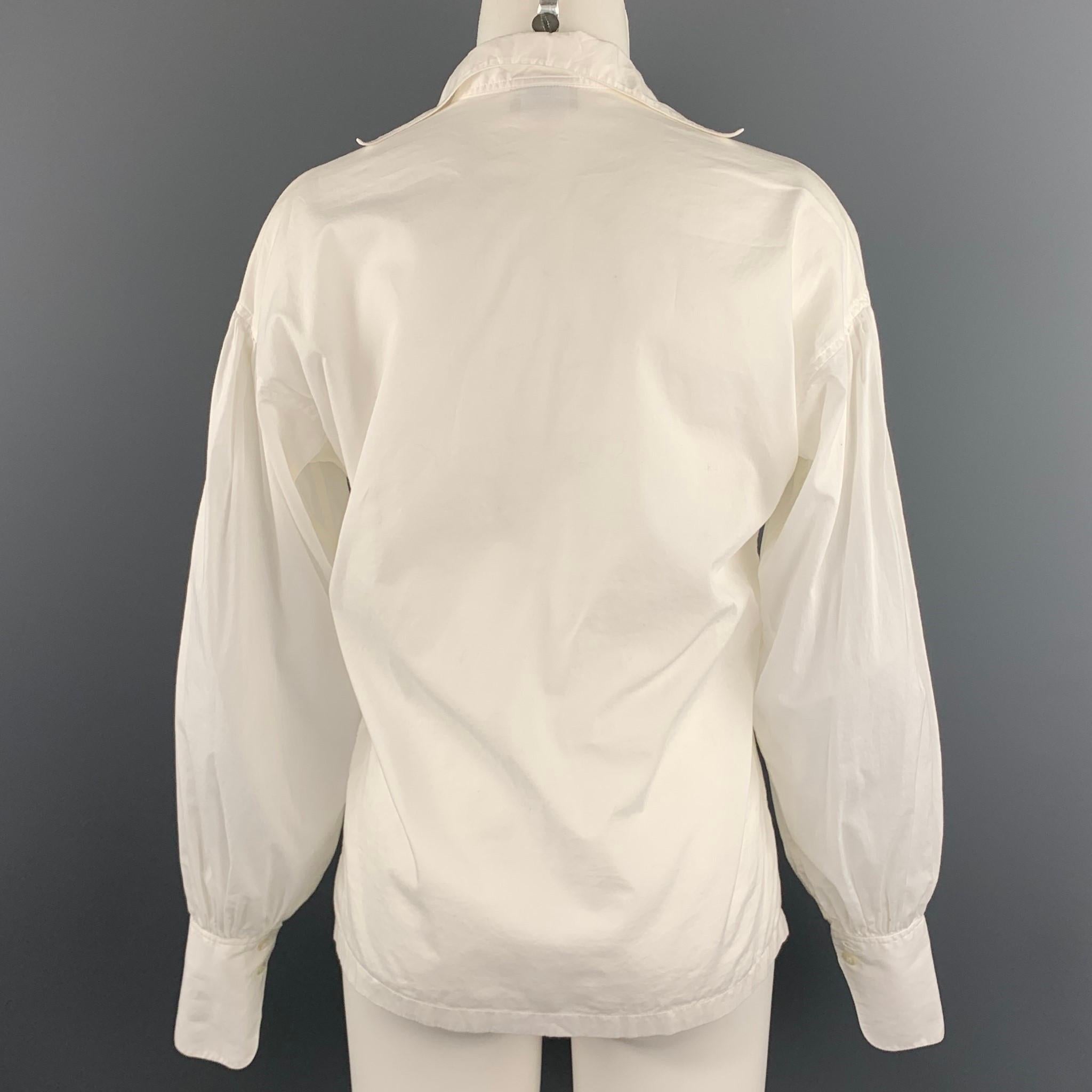 DRIES VAN NOTEN Size 6 White Poplin Cotton Dropped Shoulder Blouse In Good Condition In San Francisco, CA