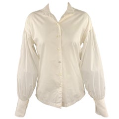 DRIES VAN NOTEN Size 6 White Poplin Cotton Dropped Shoulder Blouse