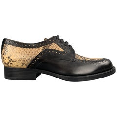 DRIES VAN NOTEN Size 7.5 Black Leather Beige Snakeskin Panel Brogues