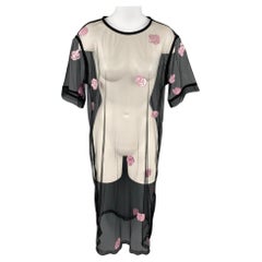DRIES VAN NOTEN Size 8 Black & Pink Floral Mesh Polyamide T-Shirt Dress