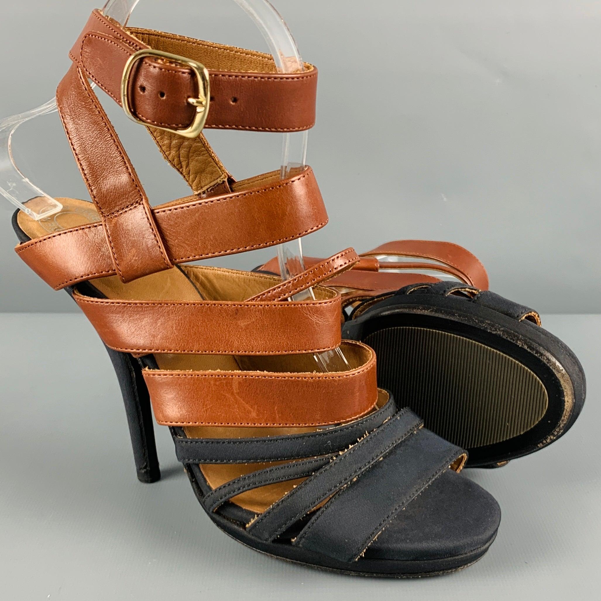DRIES VAN NOTEN Size 8 Brown Black Leather Strappy Sandals For Sale 1
