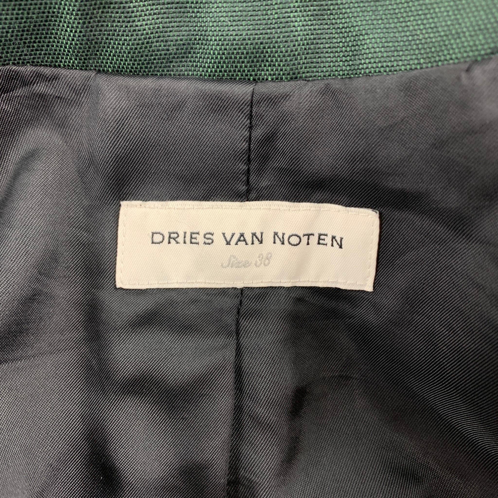 Black DRIES VAN NOTEN Size 8 Dark Green Cotton Double Breasted Belted Coat